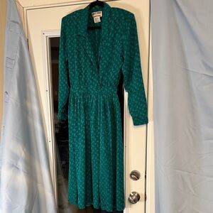 Vintage Maggy London Teal Silk Long Sleeve Dress size 8
